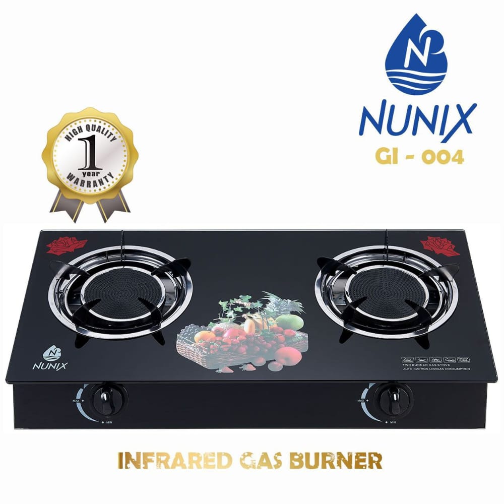Nunix Glass Top Infrared Gas Stove Double Burner