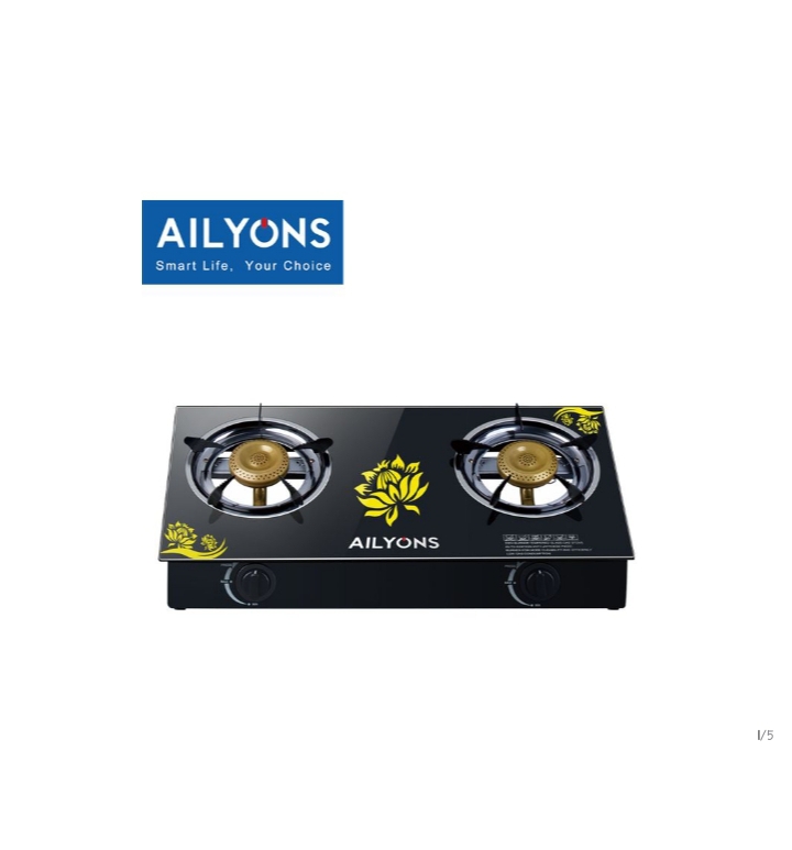 AILYONS GS014-5, 2Burner Glass Top Gaa Cooker & Infrared Double Burner (1yr wrty)