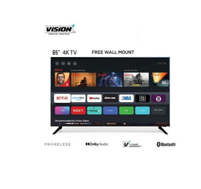VP8865KV -65" 4K Frameless V+OS Smart Tv Black(2yrs WRTY)