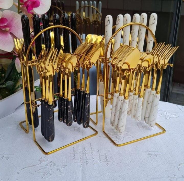 Marble  cutlery set white  black Available