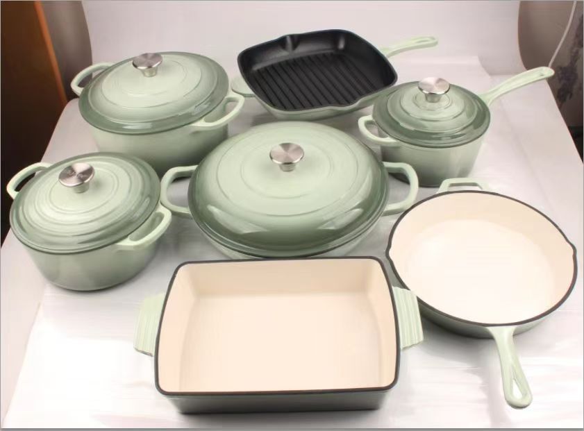 11pcs Enamelled Cast Iron Cooking Pots – Ceramic Coated Cookware Set