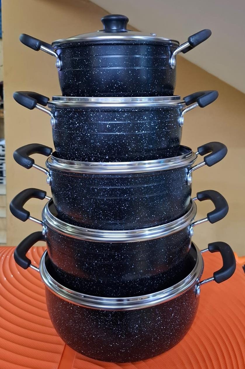 Jamespot 10 pcs granite  nonstick cookware pots   Available- black