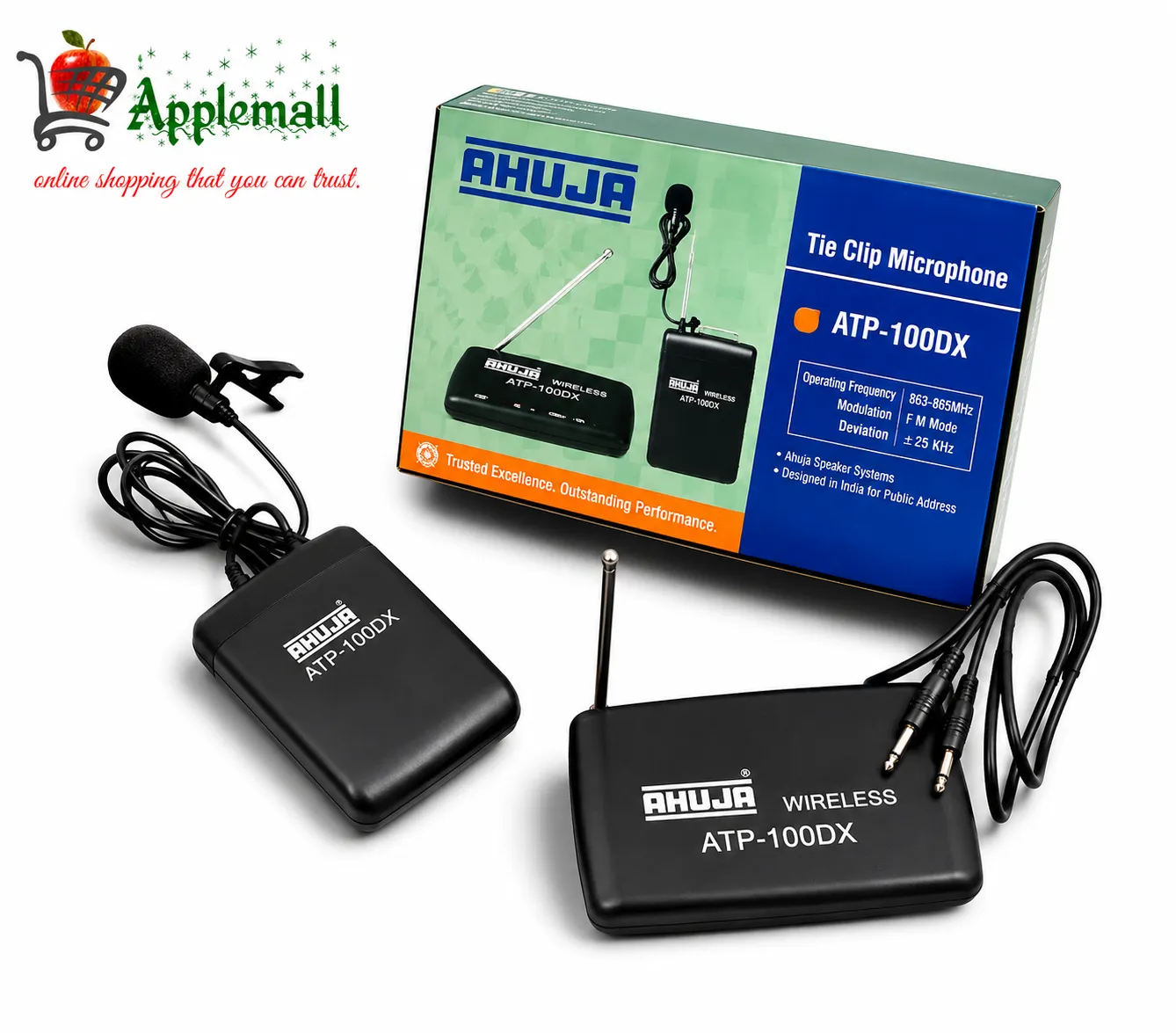 AHUJA ATP-100DX Wireless Tie Clip (Lapel) Microphone System – UHF Wireless Mic with Receiver & Transmitter