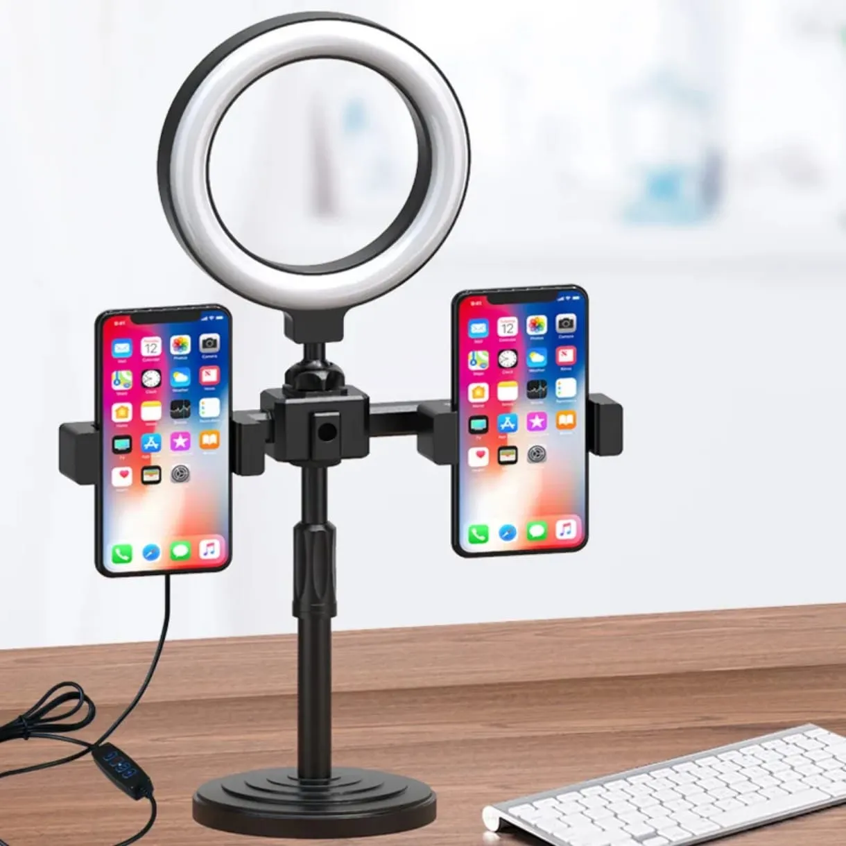 3-Colour Tripod Stand Ring Light with Remote & 2 Phone Holders