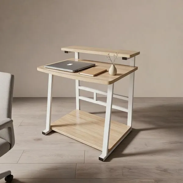Laptop table/desk with monitor shelf and open lower storage - Image 4