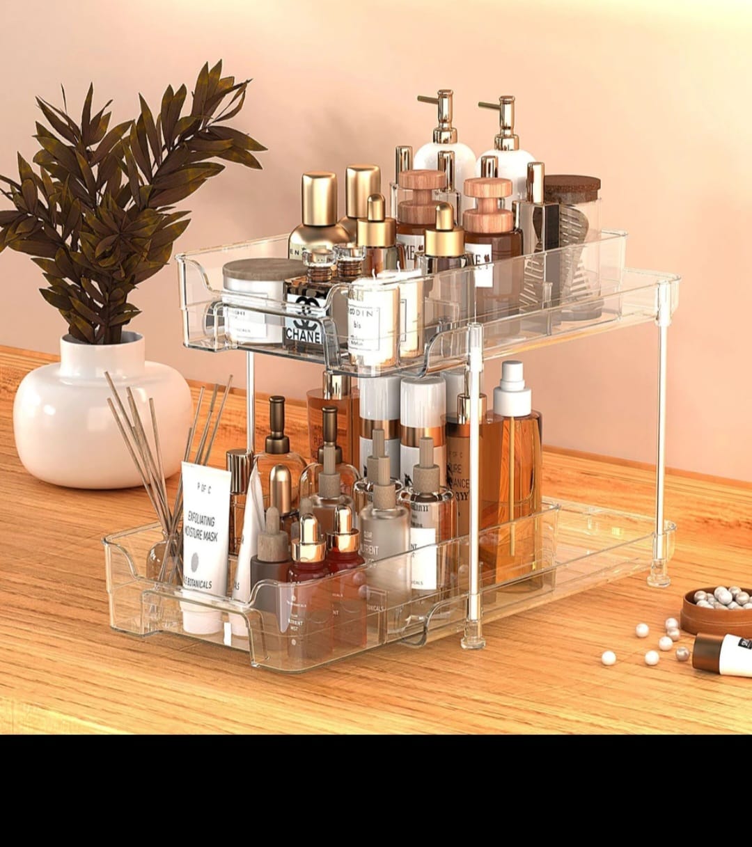 2 tier multifunctional clear organising tray with dividers - Image 3