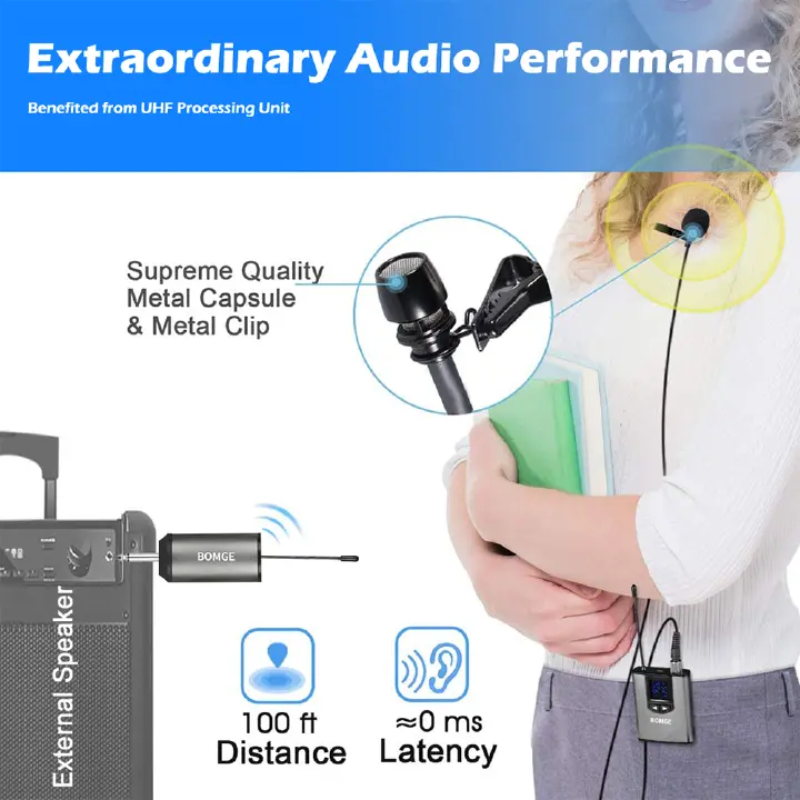BOMGE Dual Wireless Lavalier Mic System for iPhone, Camera & Video Recording - Image 2