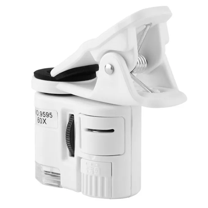 60X Magnifying Clip Microscope Glass Jewelry Mini Mobile Phone with LED/UV Light