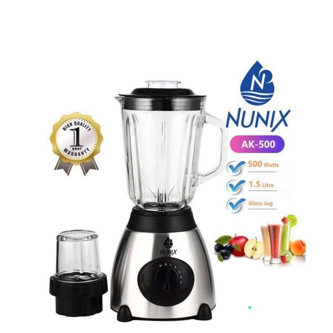 Nunix AK-500 Powerful 2 In 1 Blender With Glass Jar - 1.5L