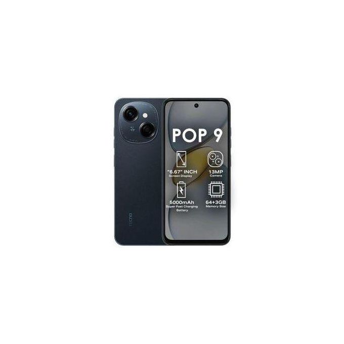 Tecno POP 9, 6.67", 64GB ROM+ 3GB RAM+ Plus 3GB RAM Extended 13MP, 4.5G (Dual SIM) Battery 5000MAh - Black