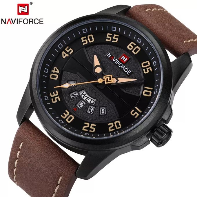 Naviforce New Watch Digital Top Luxury Man Leather Quartz Business Clock 9124