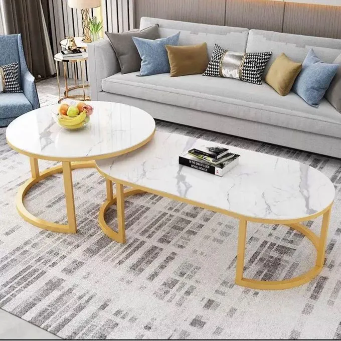 New design Glass top with marble effect 2 in 1 nesting coffee table - Image 5
