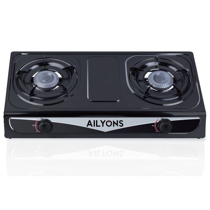 AILYONS GS013-2 Gas Cooker Stainless Steel Double Burner Black - Image 2
