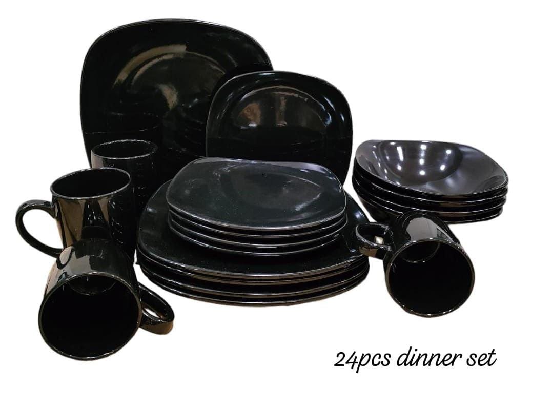 24 pcs  black square shape dinner set