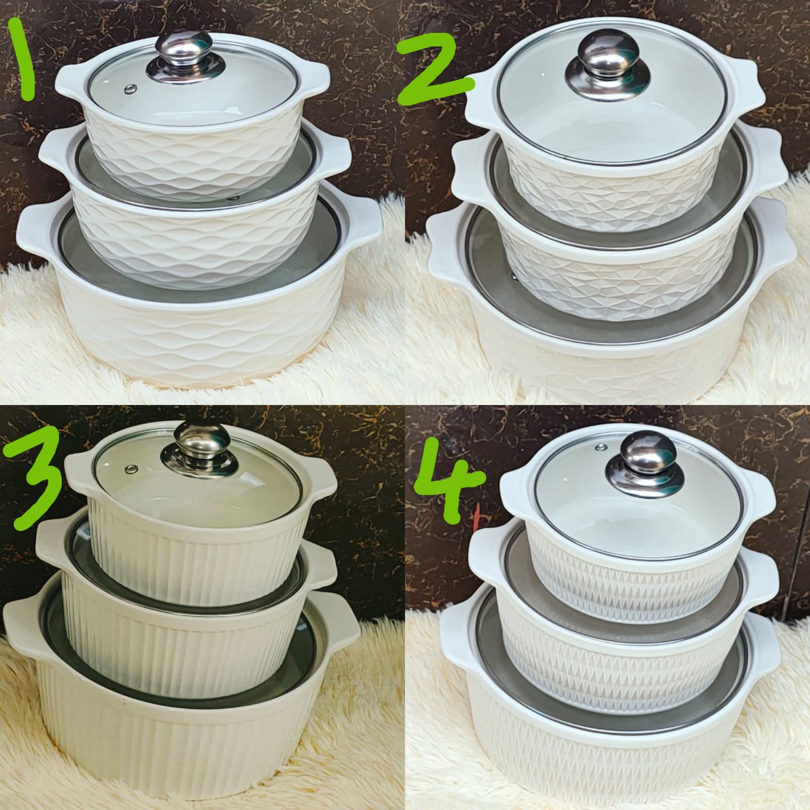 3pc set Ceramic serving dishes with glass cover‼