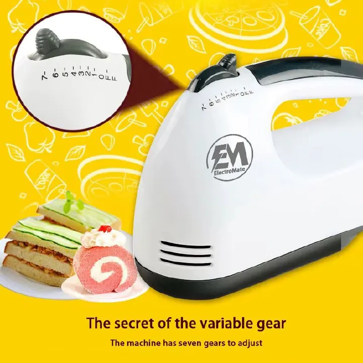 EM Hand Mixer Whisk Egg Beater Food Stirrer Grinder Blender Kitchenware Kitchen Tools Utensils Cooking Machine Cookware White ElectroMate - Image 3