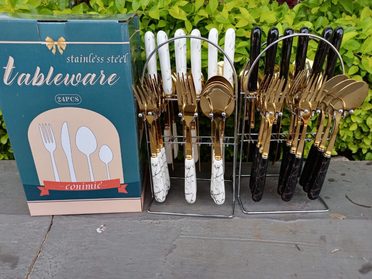24pcs cutlery set  golden marble handle
