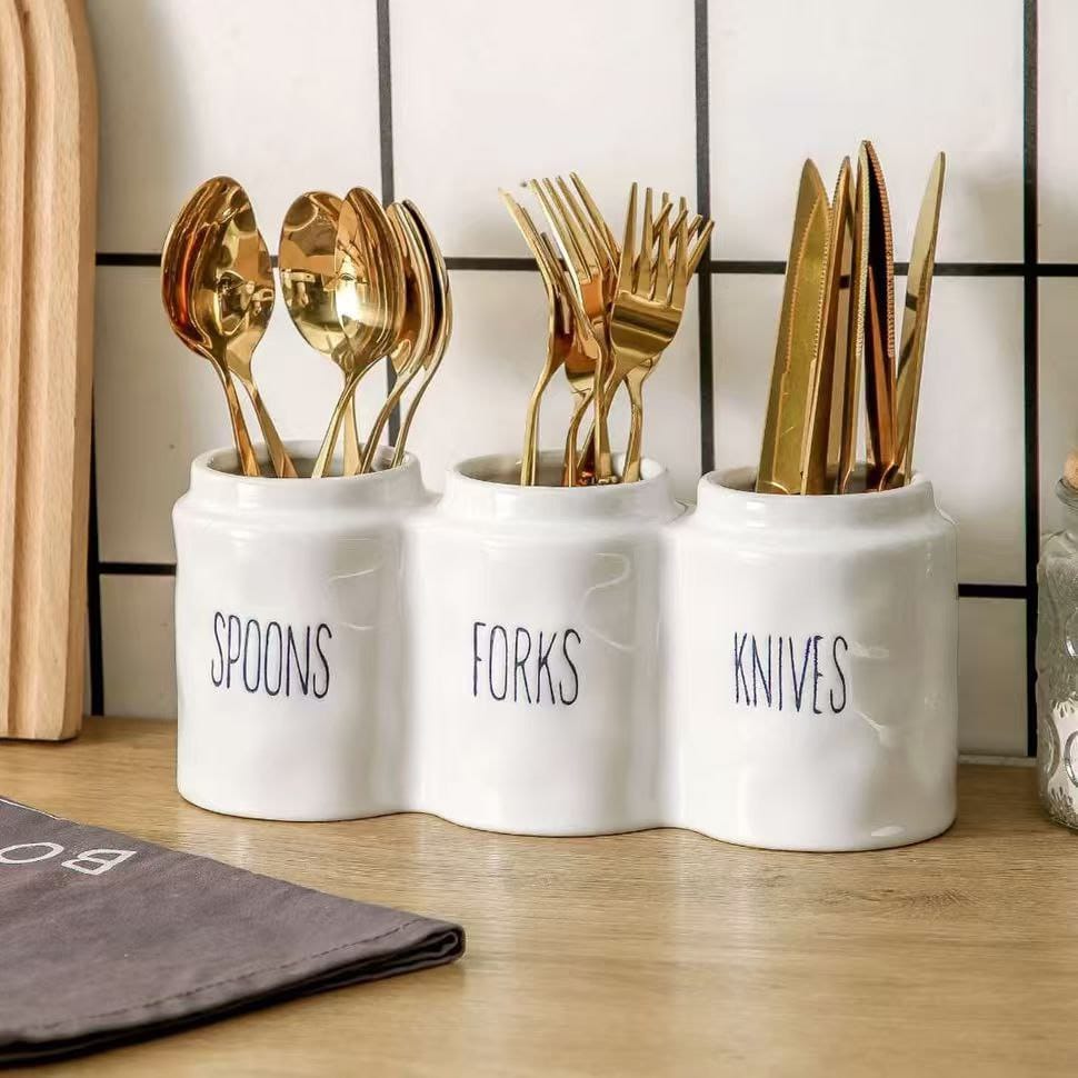 3 compartment Ceramic cutlery Holder - Image 4