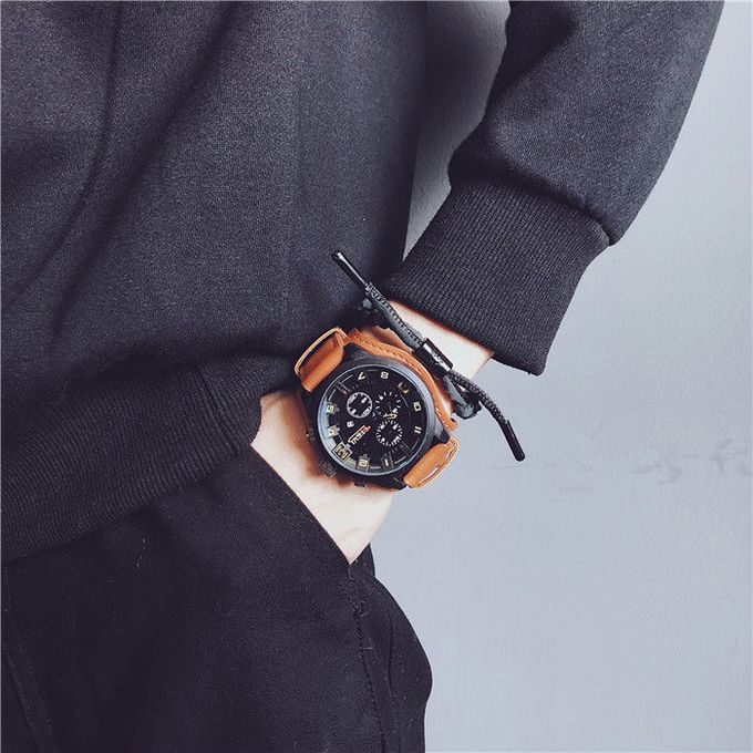 Fashion Leather Strap Men's Sport Watch-Brown - Image 3