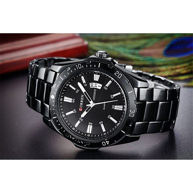 Curren MiIlitary Black Steel Wristwatch Casual Sport Waterproof Chronograph Analog Quartz Watch - Image 3