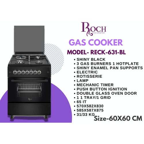 Roch RECK-631BL, 60x60CM 3 Gas Burners + 1 Hotplate Cooker - Image 2