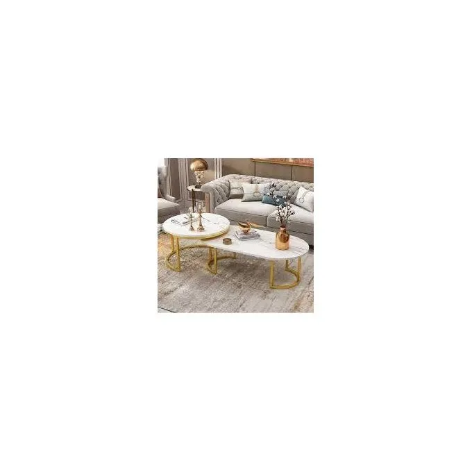 New design Glass top with marble effect 2 in 1 nesting coffee table - Image 3