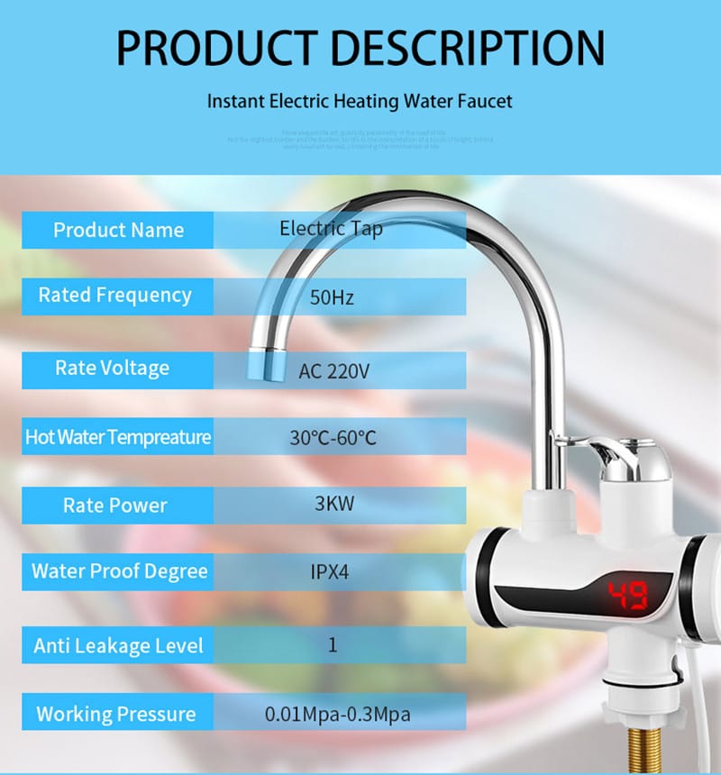 220V 3000W Kitchen Digital Tankless Instant Heater - Image 4