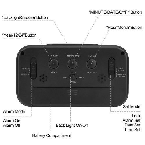 LED Digital Backlit Alarm Clock WithThermometre And Calender - Image 3