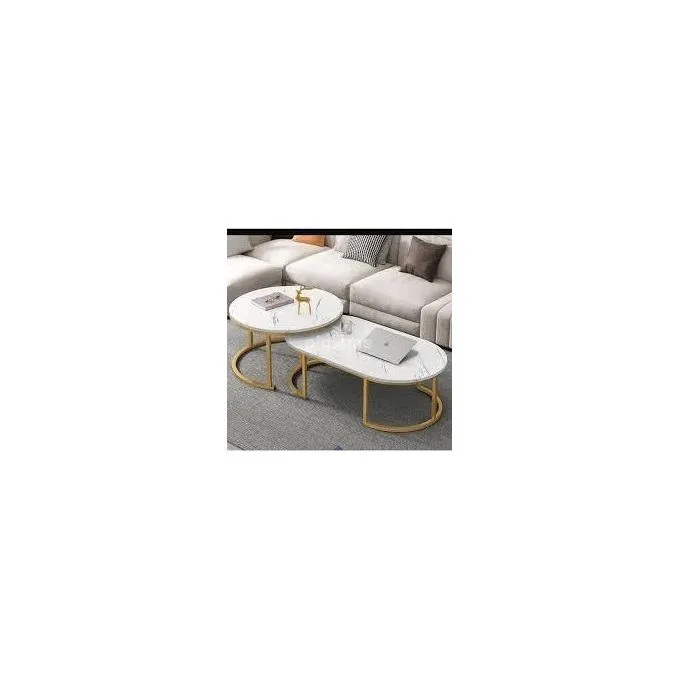 New design Glass top with marble effect 2 in 1 nesting coffee table - Image 4