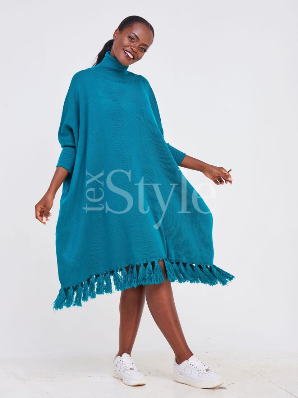 Woolen dress poncho tops Blue