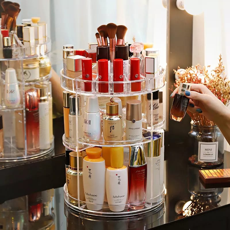 Acrylic rotating makeup organizer
