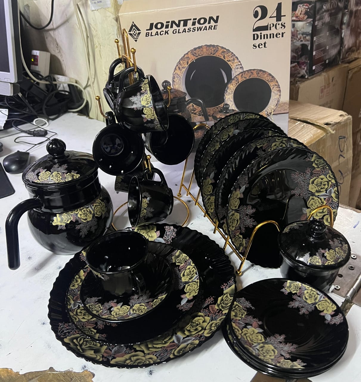 24pcs jointion ceramic black dinner set