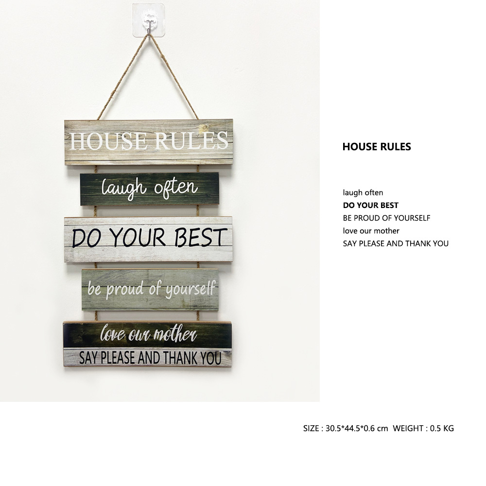 Hanging board wooden house rules