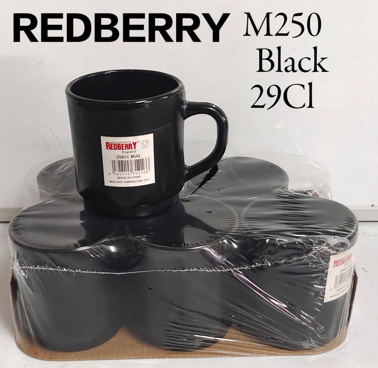 REDBERRY PREMIUM RANGE OF OPALWARE:  MUGS 250 (29cl)  BLACK   6sets