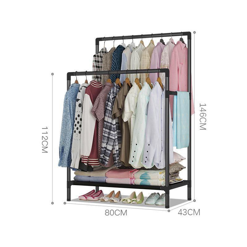 Double Pole Clothing Rack With Lower Storage Shelf for Boxes