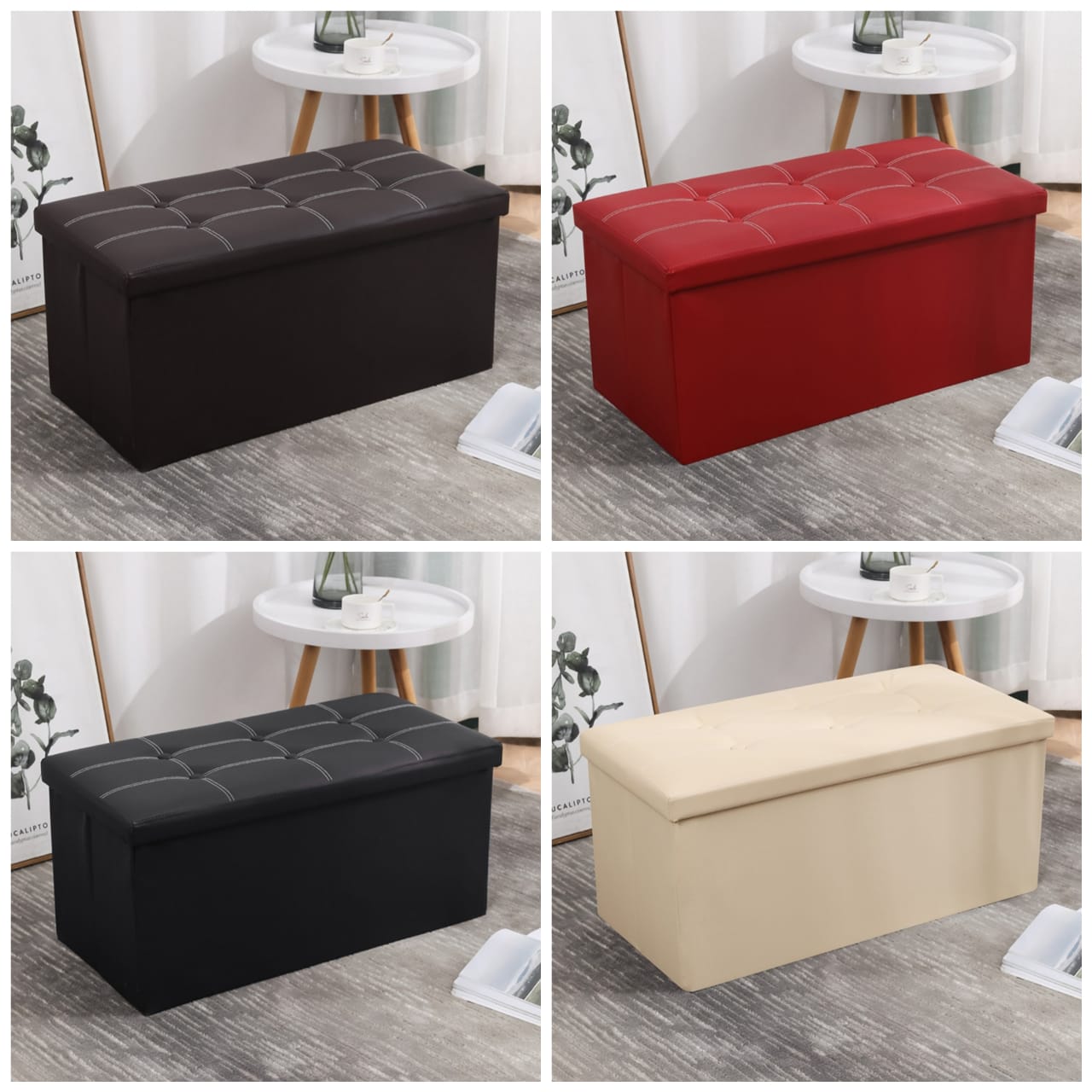 Modern Leather FOLDABLE OTTOMAN STORAGE BOX* - Image 2