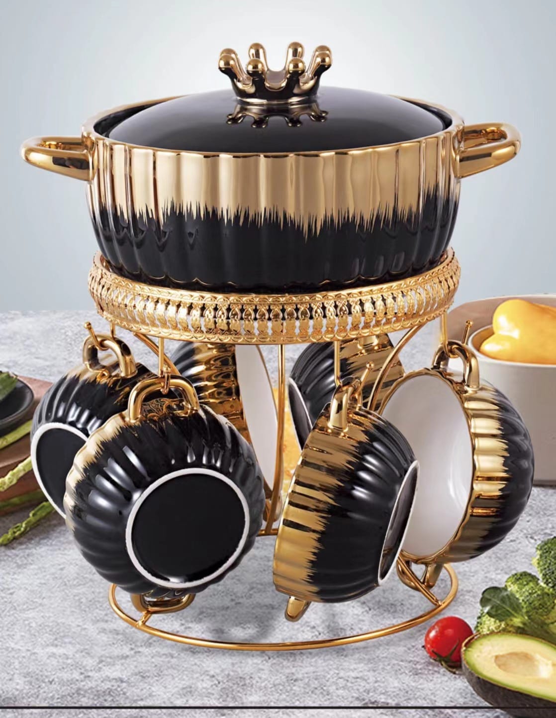 High quality 9pcs elegant unique ceramic soup set