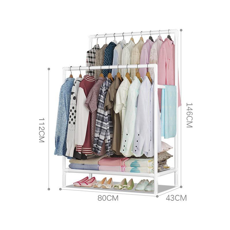 Double Pole Clothing Rack With Lower Storage Shelf for Boxes or shoes