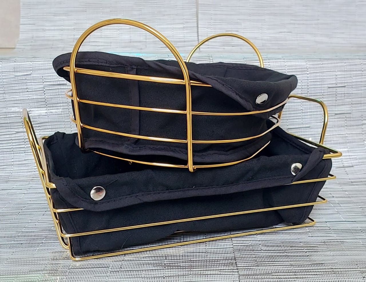 Gold frame black cloth storage bread basket