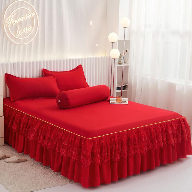 Imported Cotton Bedskirts red