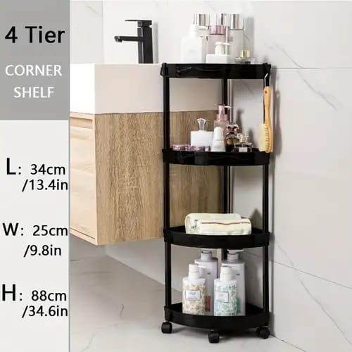 Detachable 88cm high 4 layer corner storage trolley rack
