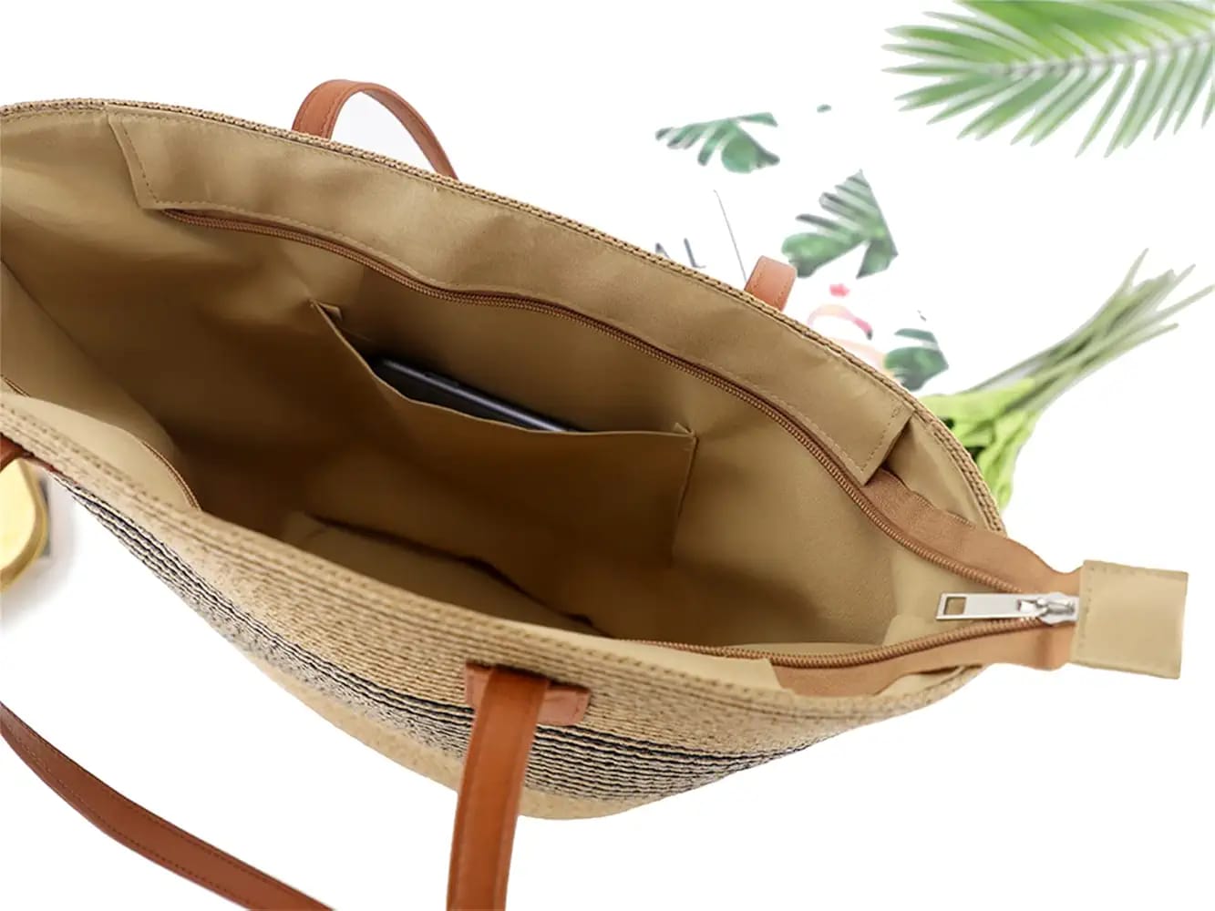 Papyrus Straw Woven Beach Bag - Image 3