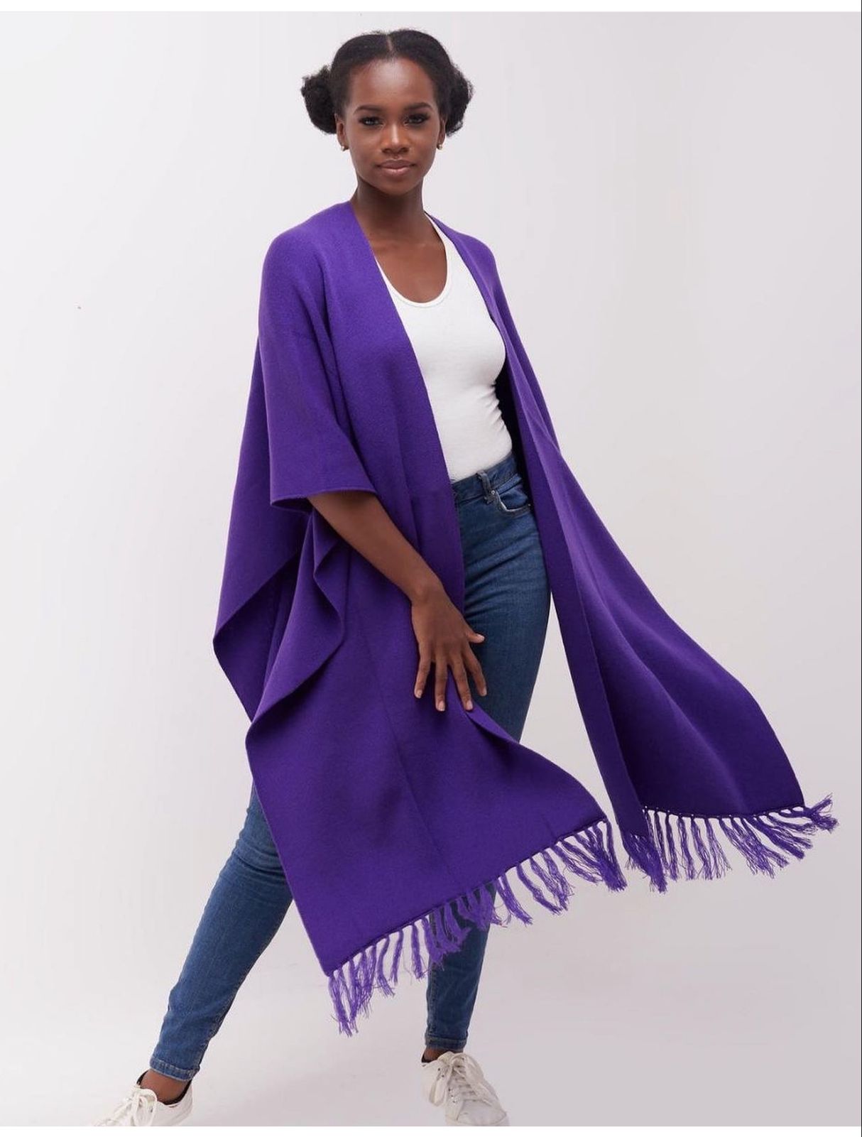 Vivo Double layered poncho With Fringes