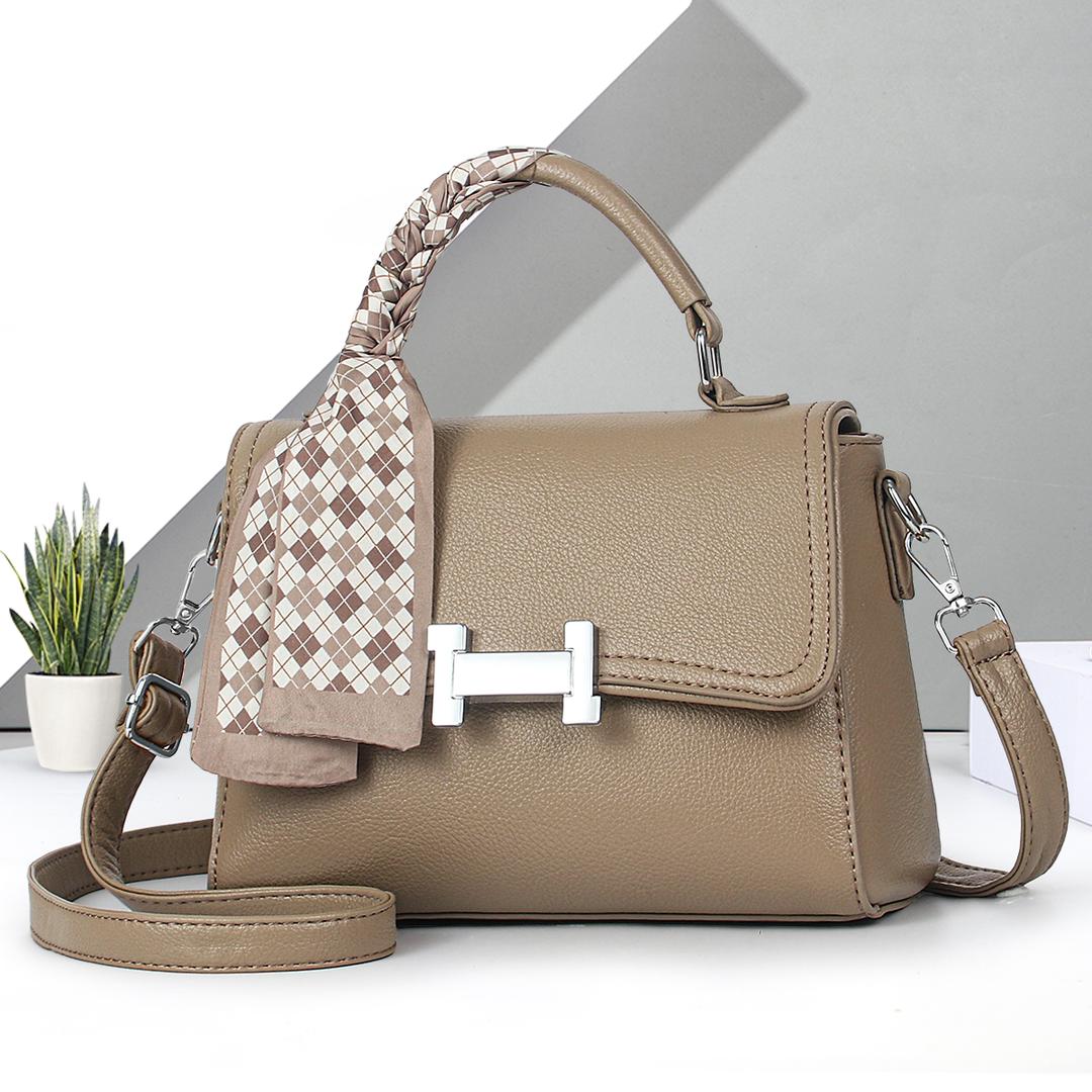 Elegant Taupe Ladies Handbag brown - Image 4