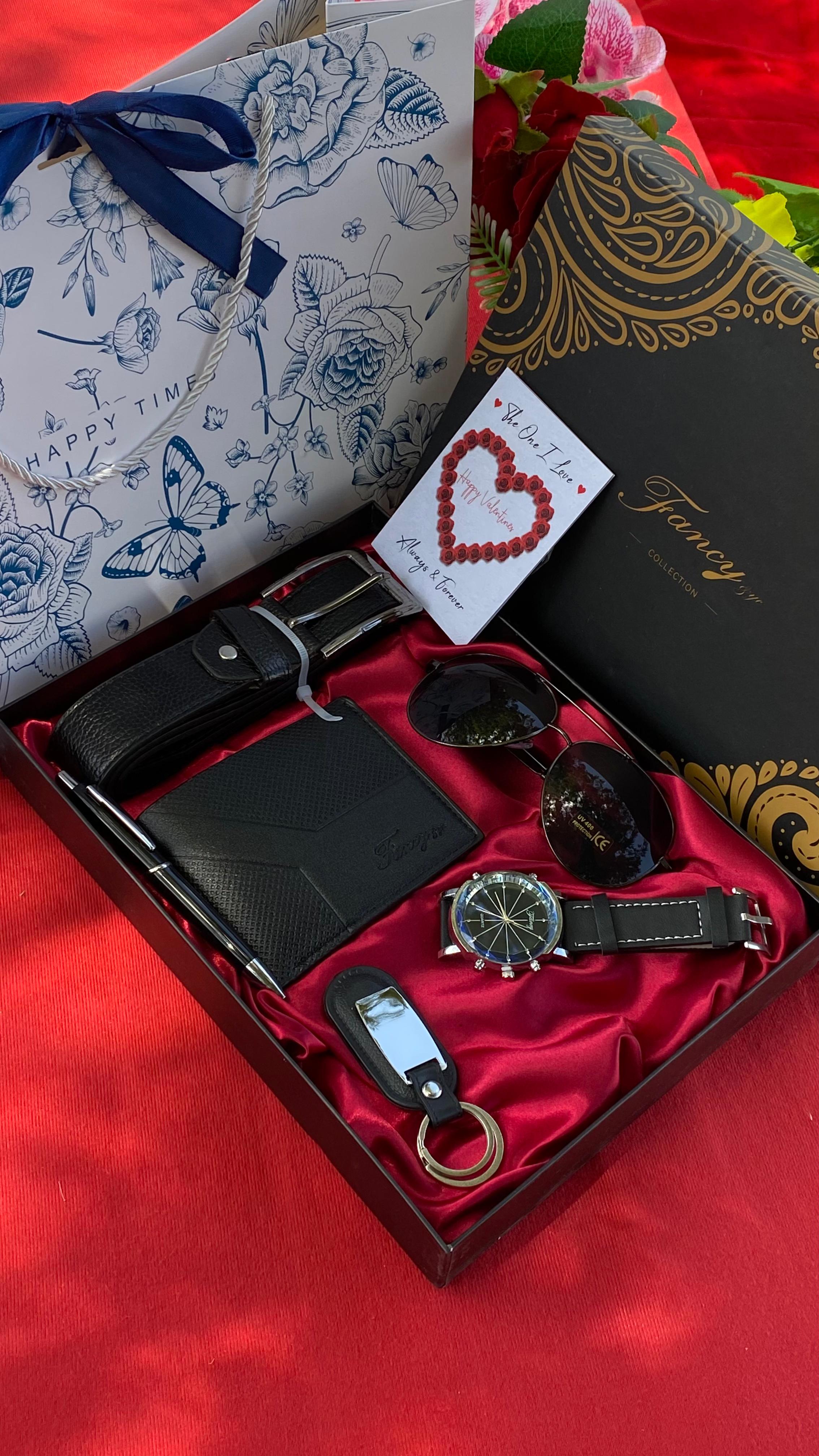 6pcs Mens Gift Set Valentine's Day&Father's Day Present Gift Wallet Belt Sunglasses and Watches Men's Accessory Fashion Set (Belt, wallet, watch, glasses, keychain, Ballpoint pen) Men' - Image 3