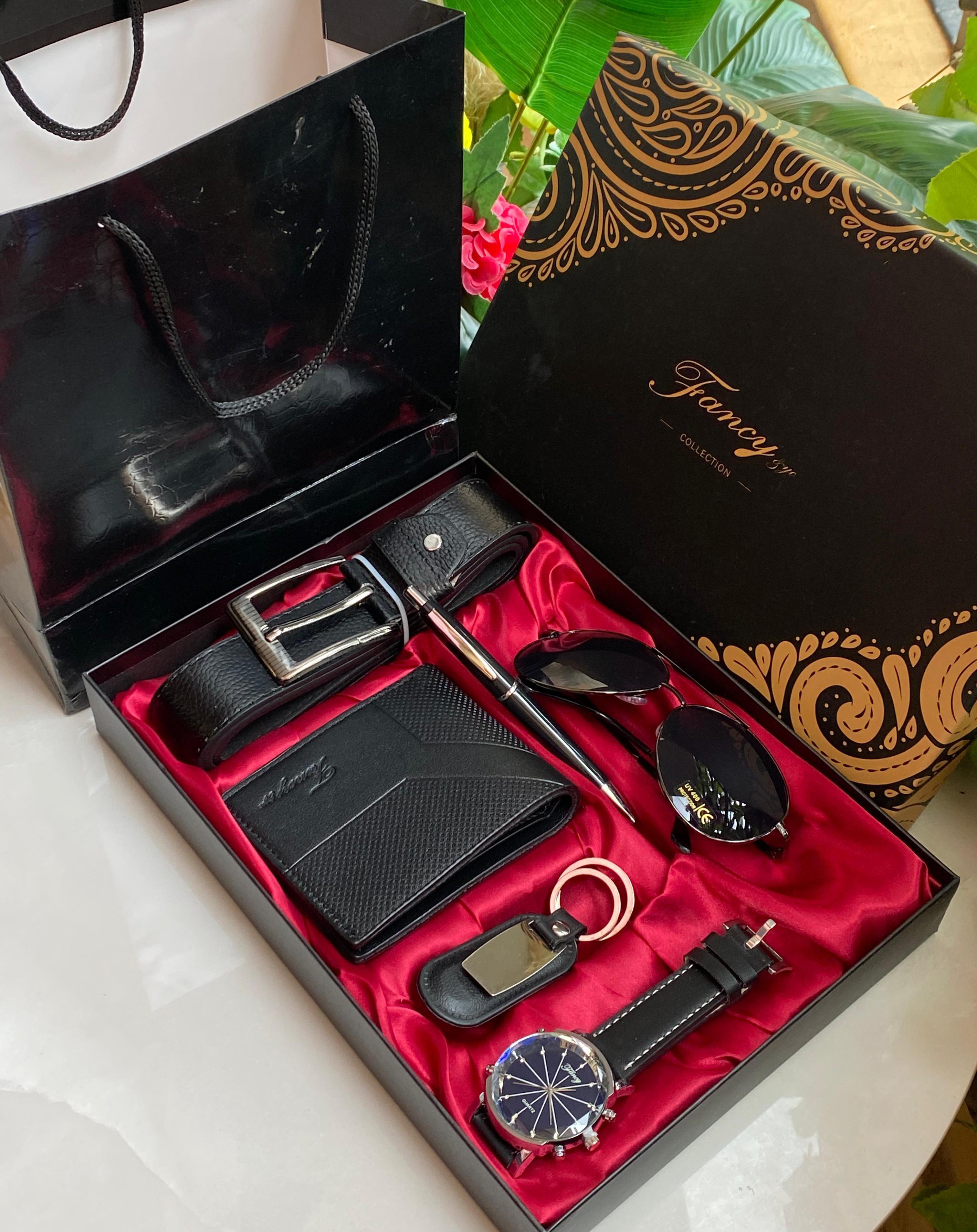 6pcs Mens Gift Set Valentine's Day&Father's Day Present Gift Wallet Belt Sunglasses and Watches Men's Accessory Fashion Set (Belt, wallet, watch, glasses, keychain, Ballpoint pen) Men' - Image 5