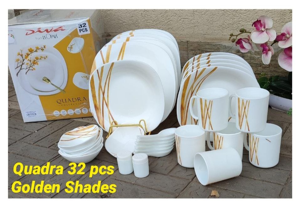 32 pcs Quadra Square Dinner set Golden Shades