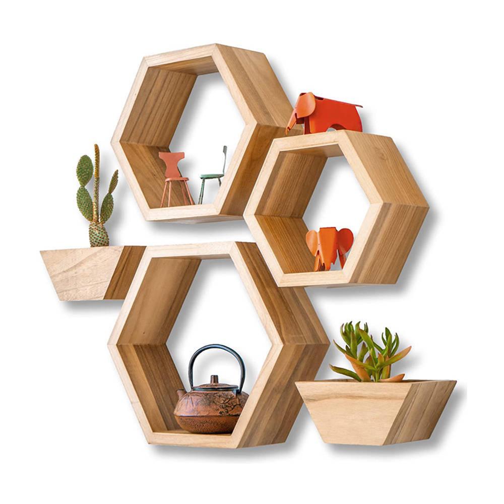 5 in 1 floating shelves wooden comes with hooks for mounting