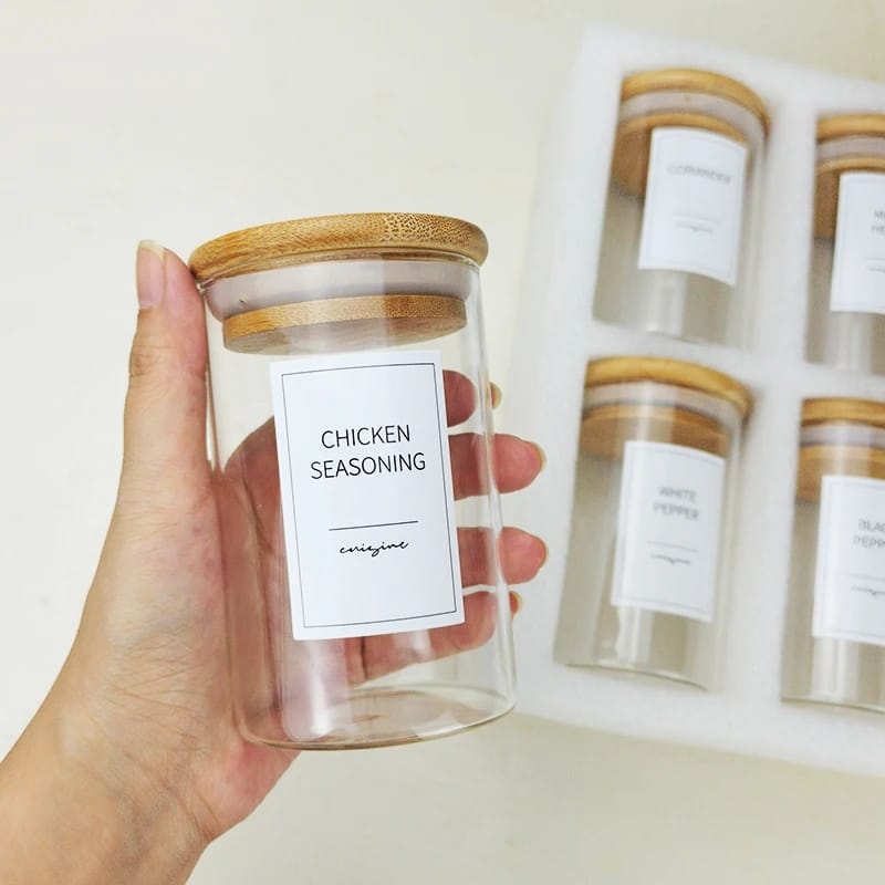 6-pack Round Glass Jars with Bamboo lid And a Spoon