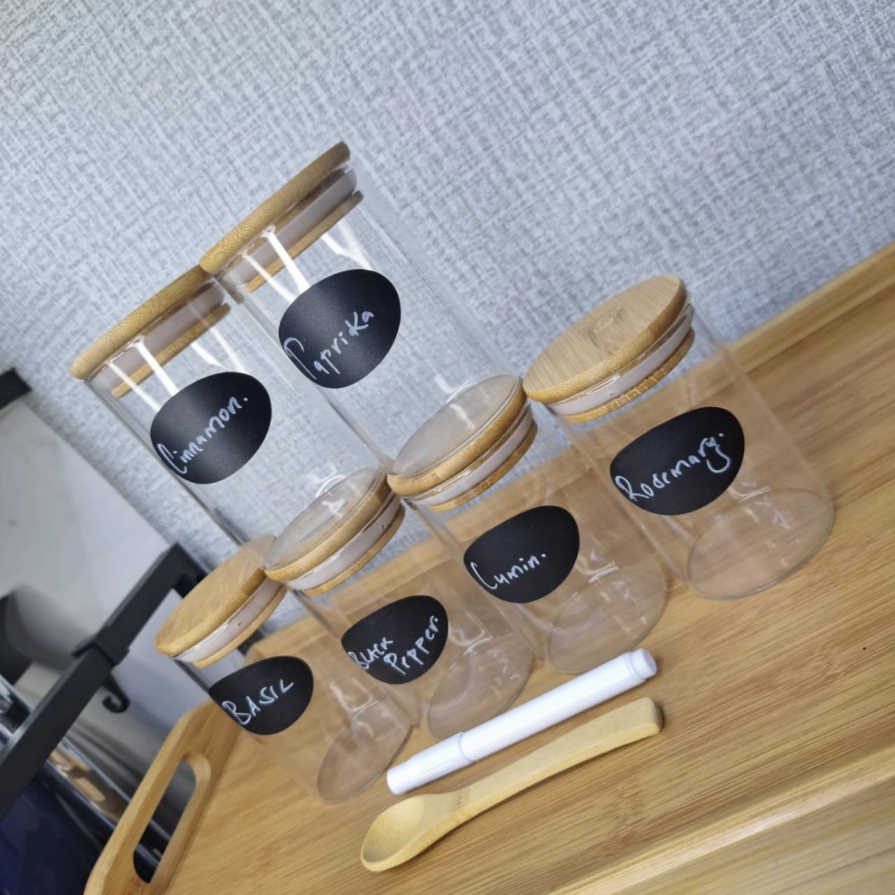 6-pack Round Glass Jars with Bamboo lid And Spoon